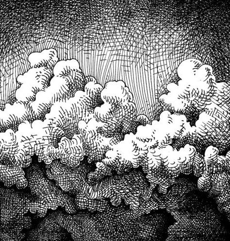 Drawing Clouds, Sky Drawing, Ink Drawing Techniques, Ink Pen Art, Texture Drawing, Pen Art Drawings, White Drawing, Cross Hatching, Drawing Pen