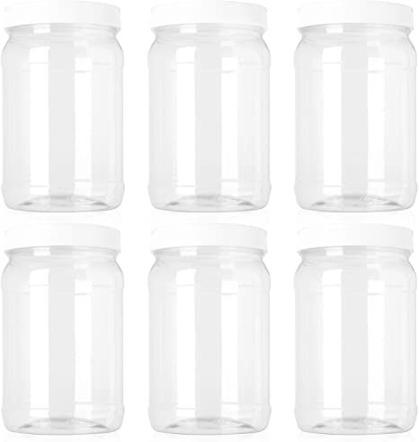 Fasmov 17 oz Plastic Jars with Screw on Lids Storage Jars with White Sealing Caps, Set of 6 Lids Storage, Kitchen Pantry Organization, Press Play, Organization And Storage, Lid Storage, Plastic Jars, Pantry Organization, Wide Mouth, Kitchen Pantry