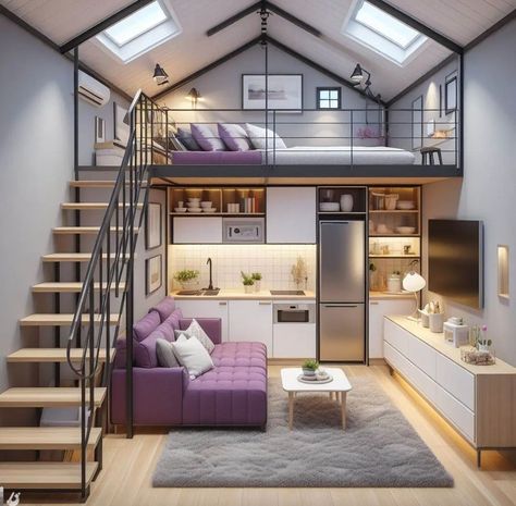 Loft Apartment Layout, Loft Type House, Plan Studio, Loft House Design, Loft Interior Design, Modern Small House Design, Tiny House Loft, Best Tiny House, Tiny House Inspiration