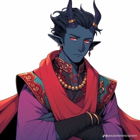 Tiefling Oc Male, Male Tiefling Character Design, Blue Tiefling Male, Male Tiefling, Tiefling Male, Tiefling Sorcerer, Dnd Sorcerer, Dnd Tiefling, Tiefling Bard