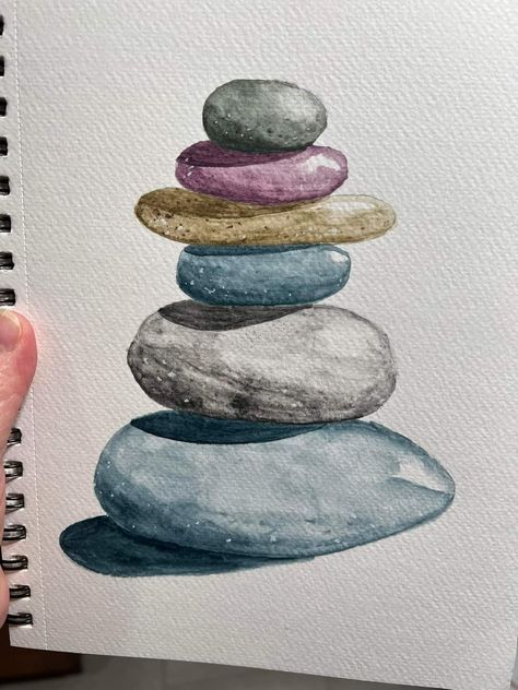 Cairn Rocks, Watercolour Pebbles, Stone Watercolor, Painting Flowers Tutorial, Beach Art Painting, Watercolor Art Landscape, Art Tutorials Watercolor, Watercolor Paintings For Beginners, Diy Watercolor Painting