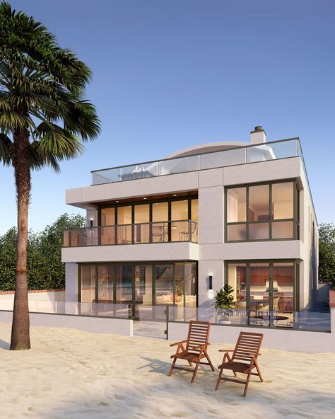 Contemporary Beach House Exterior, Modern Beach House Exterior, Villa Concept, House Near Beach, Contemporary Colonial, Beach Houses Architecture, Beachfront Homes, Beautiful Mansion, Architects Portfolio