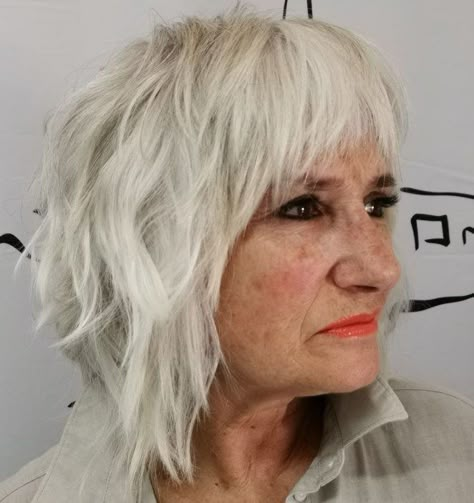 Medium Choppy Gray Shag for Older Faces Wispy Short Haircut, Gray Shag, Hair Shag, Hairstyles For Thinning Hair, Bangs And Glasses, Kort Bob, Layered Bob With Bangs, Fine Straight Hair, Hair Adviser