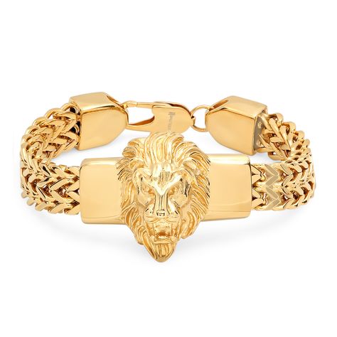 Stainless Steel Lion Head Box Chain Bracelet // Gold #Sponsored #Lion, #Head, #Stainless, #Steel Bracelet For Boys, Lion Head Bracelet, Dad Bracelet, Biker Bracelet, Lion Bracelet, Lion Face, Wrist Game, Classy Men, Mens Accessories Jewelry