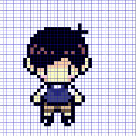 Pixel Character Template, Omori Pixel Art Grid, Hama Keychains, Chibi Pixel Art, Pixel Chibi, Kandi Inspiration, Pixel Grid, Pixel Characters, Perler Ideas