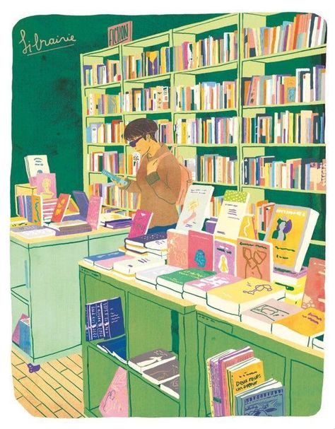 Bookstore Illustration, Woman Reading Art, Library Illustration, Library Drawing, Yoga Illustration, Yoga Prints, Library Furniture, Reading Art, Movie Prints