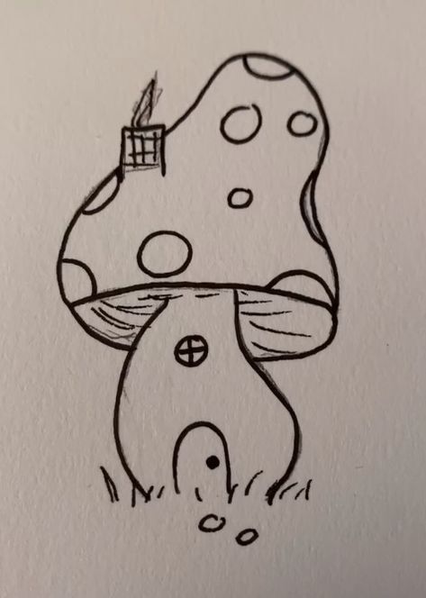 Mushroom House Tattoo, House Tattoo, Chibi Girl Drawings, Trippy Designs, Graph Paper Drawings, Mushroom Drawing, Mushroom House, Easy Doodles Drawings, Cute Doodles Drawings