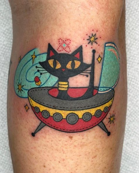 Atomic Tattoo, Cartoon Tattoo Ideas, Tattoo Character, Animated Shows, Traditional Tattoo Designs, Atomic Cat, Cartoon Tattoo, Wicked Tattoos, Cat Tattoo Designs