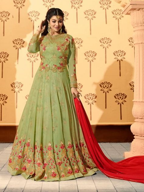 Green Combination Dresses, Green Anarkali Suits, Georgette Anarkali Suits, Green Combination, Green Anarkali, Combination Dresses, Floor Length Anarkali, Indian Dresses Online, Georgette Anarkali