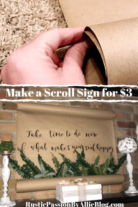 Learn To Make This Farmhouse DIY Scroll Sign for less than $3. Diy Scroll, Scroll Sign, Rustic Ideas, Farmhouse Light Fixtures, Farmhouse Master, Neutral Living Room, Trendy Home Decor, Diy Farmhouse Decor, Trendy Bedroom