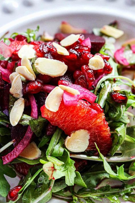 beet and blood orange salad recipe Beets Salad, Blood Orange Salad, Blood Orange Recipes, Molasses Recipes, Orange Vinaigrette, Roasted Beet Salad, Blood Orange Juice, Pomegranate Molasses, Orange Salad