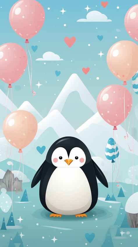 Make your phone irresistibly cute with this wallpaper featuring a chubby penguin holding a pastel-colored balloon. Set against a backdrop of soft snowflakes and tiny hearts, this design exudes an atmosphere of playful innocence. Perfect for anyone in need of a daily dose of joy! #CuteWallpapers #ChubbyPenguin #PhoneWallpaper #PastelDesign Penguin Theme, Skin Advice, Pastel Designs, Tiny Heart, 1st Birthday Girls, Penguins, Chloe, Cute Wallpapers, Phone Wallpaper