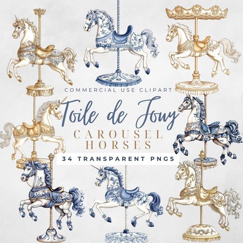 Carnival Clipart, Horse Clipart, Baby Shower Clipart, Scrapbook Clipart, Clipart Baby, Blue Toile, Carousel Horse, Birthday Clipart, Carousel Horses