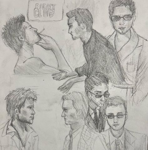 tyler durden, the narrator, art, fight club sketch, fight club art, ty Tyler Durden Sketch, Tyler Durden Drawing, Tyler Durden X Narrator, Sketch Practice, The Narrator, Tyler Durden, Cool Drawings, Supernatural, Sketch Book