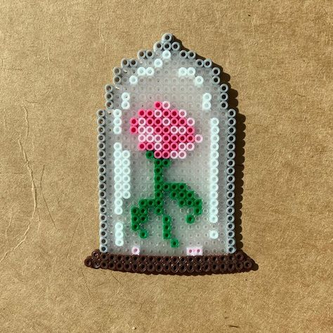 Beauty And The Beast Fuse Beads, Beauty And The Beast Perler Bead Pattern, Beauty And The Beast Perler Beads, Rose Perler Bead Pattern, Iron Beads Disney, Beauty And The Beast Perler, Perler Beads Ideas Disney, Hobbies Crafts, Hamma Beads Ideas