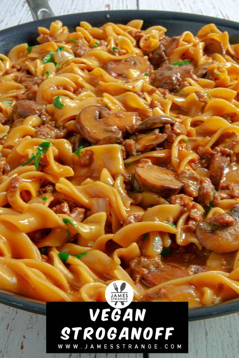 Vegan / Gout Friendly recipe for stroganoff using Beyond Meat instead of ground beef. #veganrecipe #beyoundmeat #stroganoff #jamesstrange Vegan Beyond Meat Recipes, Vegan Ground Meat Recipes, Plant Based Ground Beef Recipes, Beyond Meat Recipes, Beyond Beef Recipes, Vegan Stroganoff, Meatless Meat, Veggie Soup Recipes, Vegan Meat Recipe