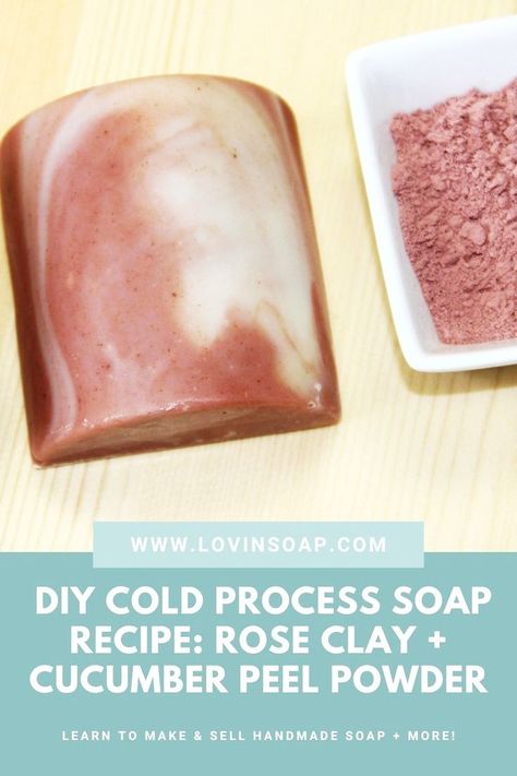 Learn how to make rose clay + cucumber peel powder cold process soap with this DIY recipe + tutorial on the blog! Rose clay is a wonderful natural colorant for cp soap, creating a dusty pink color. It gently helps to cleanse the skin with its drawing properties + also very gently exfoliates - a great additive for a facial bar. Cucumber Peel Extract Powder (CPEP) is anti-inflammatory and has skin-tightening properties. It is rich in vitamins & minerals. Head to the blog! Let's make soap! Rose Soap Recipe, Clay Soap Recipe, Natural Soap Colorants, Perfume Blends, Natural Soaps Recipes, Homemade Spa, Diy Soap Recipe, Cold Process Soap Recipes, Handmade Soap Recipes