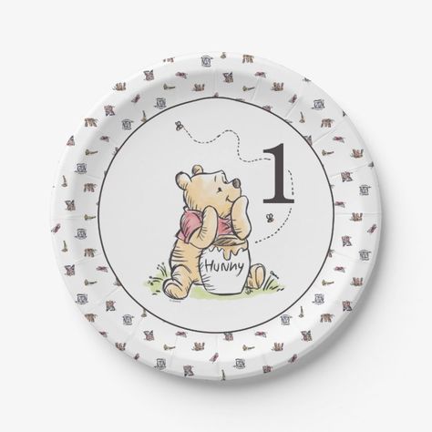 Winnie The Pooh Watercolor, Watercolor First Birthday, Pooh Watercolor, Winnie The Pooh First Birthday, Pooh First Birthday, Birthday Paper Plates, Disney Birthday Party, Winnie The Pooh Birthday, Classic Winnie The Pooh