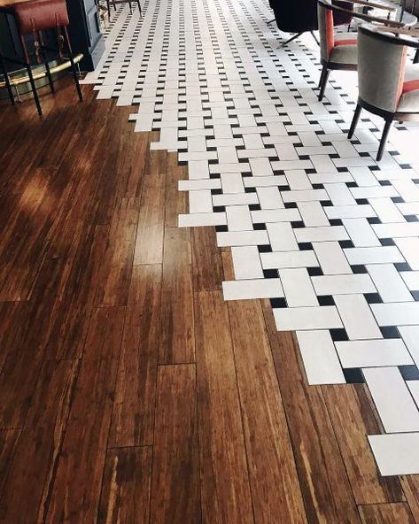 Top 70 Best Tile To Wood Floor Transition Ideas - Flooring Designs Tile To Wood Transition, Floor Transition, Transition Ideas, Transition Flooring, Wood Floor Design, Floor Tile Design, Wooden Floor, Floor Patterns, Kitchen Tiles