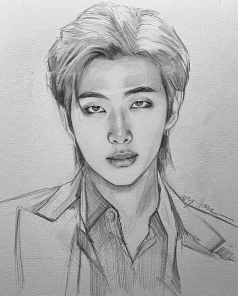 Namjoon Drawing Easy, Namjoon Sketch Easy, Kpop Fanart Sketch, Bts Members Drawing, Bts Anime Drawing, Kpop Drawings Pencil, Bts Drawings Easy, Rm Drawing, Namjoon Drawing