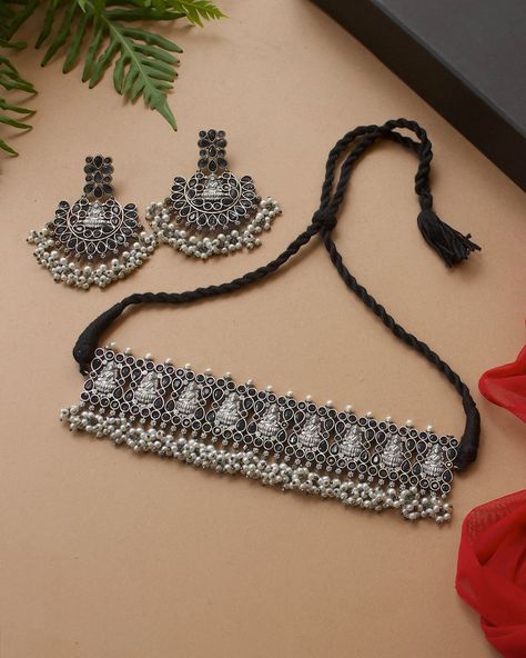 SILVER LOOKALIKE STONE NECKLACE SET only at @namanarts.in . 👉🏻 Swipe to see the varieties . Visit our website to order 🎀 Link in Bio 📎 . Also Follow us for such other exclusive offers and trendy designs 🤍 . #jewellery #jewelry #oxidisedjewellery #traditional #fashion #indianjewellery #indiantraditionalwear #oxidize #accessories #style #trending #jewelleryofinstagram #heavyjewellery #navratri #ganpatibappamorya #ganesha #navratrispecial #garba #jewellerylovers #jewellerydesign #jewellerycoll... Navratri Set, Navratri Necklace, Garba Jewellery, Oxidized Jewellery, Desi Love, Stone Necklace Set, Navratri Special, Jewellery Inspiration, Accessories Style