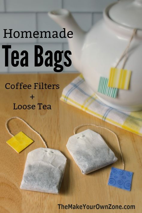 How To Make Your Own Tea Bags - Easy to do with coffee filters and loose tea Homemade Tea Bags, Make Your Own Tea, Diy Tea Bags, Diy Tea, Used Tea Bags, Homemade Tea, Tea Diy, Coffee Filters, Flavored Tea