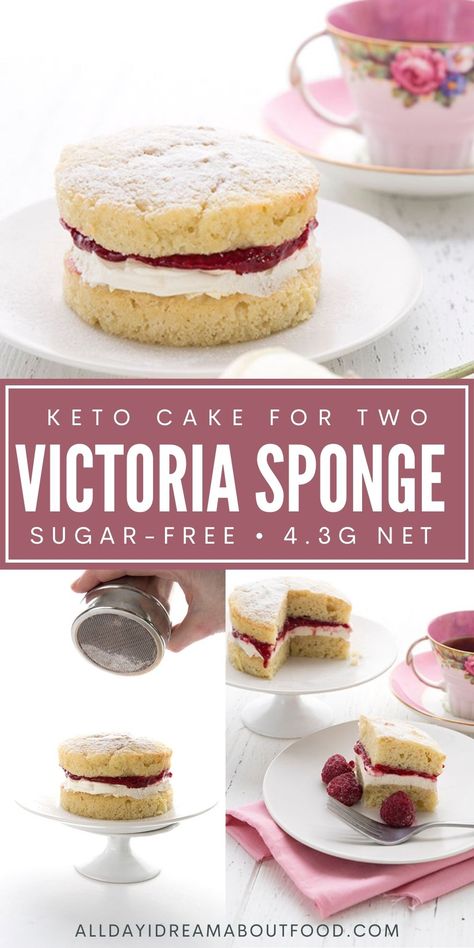 Treat yourself! This delicious keto Victoria Sponge Cake is the perfect size for just two people, with no leftovers lying around. Easy to make, too! Gluten Free High Tea, Keto Tea, Almond Flour Cake, Keto Diet For Vegetarians, Cake For Two, Tea Party Desserts, Low Carb Holiday, Ketogenic Desserts, Victoria Sponge Cake