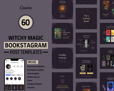 Bookstagram Post Templates | Instagram Post Templates | Halloween | Witchy | Editable Canva Templates https://etsy.me/3XtJrio #bookstagramtemplate #instagramtemplate #bookplanner #readingjournal #readingtracker #bookjournal #bookreview #bookofthemonth #bookreview Bookstagram Post Template, Bookstagram Post Ideas, Free Spooky Fonts, Halloween Fonts Alphabet, Bookstagram Templates, Bookstagram Aesthetic, Bookstagram Posts, Vintage Instagram, Halloween Fonts