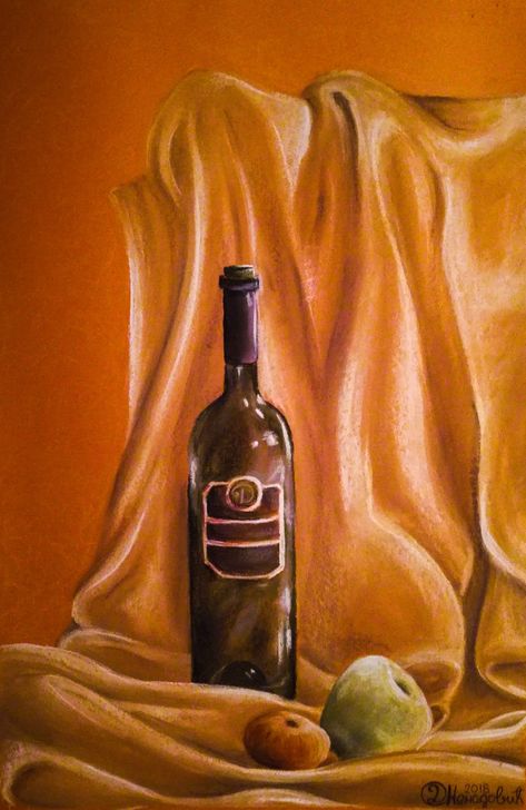 still life with bottle of wine dry pastel on paper ~my painting Soft Pastel Still Life Paintings, Pastel Still Life, Bottle Drawing, Dry Pastel, Paint Inspiration, Beauty Art Drawings, Still Life Drawing, Painting Still Life, Bottle Of Wine