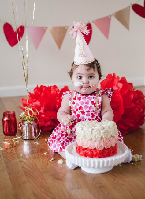 Sweetheart First Birthday Cake Smash  Www.facebook.com/vanessagracevogl Valentine Day 1st Birthday, Half Birthday Valentines Day, Sweet One First Birthday Hearts, First Birthday Heart Theme, Heart Theme First Birthday, Sweetheart First Birthday Girl, Our Little Sweetheart Is Turning One, First Birthday Valentines Day Theme, Valentines First Birthday Girl