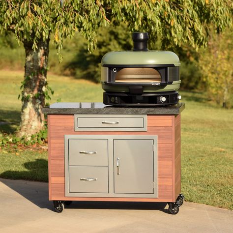 We are so excited about our newest addition to the Big Ridge line up! The new Fenix Artisan Pizza Oven Cart is ready to join your outdoor living area! Designed to accommodate a pizza oven but still be portable-our cart can also be used as a portable serving or mini bar area! Our latest blog post explores the details of our new cart. Gozney Pizza Oven Outdoor Kitchen, Gozney Dome Outdoor Kitchen, Pizza Oven Cart, Gozney Dome, Luxury Outdoor Kitchen, Artisan Pizza, Black Granite Countertops, Utensil Drawer, Pizza Ovens