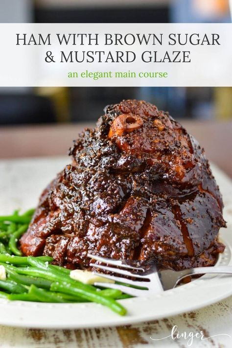 This recipe gives instructions on how to oven bake a scrumptious bone-in ham with a brown sugar and grainy mustard glaze. This easy main course recipe is gorgeous for your Easter menu or any special occasion. #glazedham #ovenbakedham #brownsugarmustardglazedham Baked Glazed Ham, Main Course Ideas, Party Main Course, Ham Easter, Dinner Party Main Course, Easy Main Course Recipes, Dinner Party Mains, Roast Rack Of Lamb, Grainy Mustard