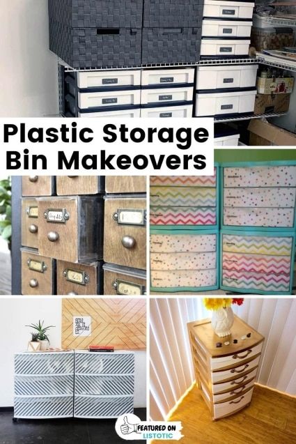 Upcycle Plastic Storage Drawers, Plastic Storage Bins Organization, Upcycle Plastic Drawers, Diy Plastic Drawer Makeover, Plastic Bin Makeover, Plastic Storage Bin Makeover, Storage Bin Makeover, Paint Plastic Drawers, Decorate Plastic Bins