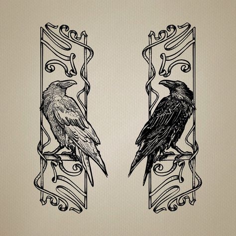 New Available Tattoo - Twin Crows #crowtattoo #birdtattoo #illustrativetattoo #artnouveautattoo #backpiece #tattoolisboa #tattoolisbon Raven Edgar Allen Poe Tattoo, Devils Advocate Tattoo, Matching Raven Tattoos, Woodcut Crow Tattoo, Matching Crow Tattoos, Gideon The Ninth Tattoo, Crow Tattoo For Women, Six Of Crows Tattoo Ideas, Woodcut Tattoo Flash