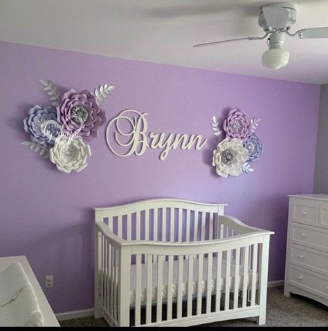 Room Decor Finds, Purple Baby Rooms, Paper Flowers Nursery, Purple Nursery Girl, Lavender Nursery, Flowers Nursery, Purple Nursery, Butterfly Nursery