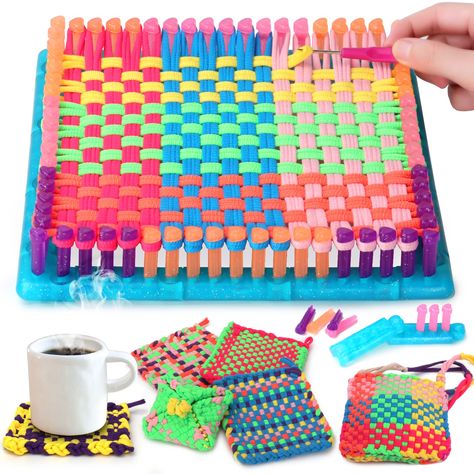 PRICES MAY VARY. Durable Weaving Kit - Solid loom frame that is not easy to deform and replaceable heart-shaped pegs for assembling to bring kids age 8-12 a interesting craft experience Colorful Craft Loops - 224 Loops in 8 Colors are made of high-quality nylon fibers with good softness and elasticity to make knitted potholders more textured and closed Clear Video Instruction - Step-by-step weaving operation to help beginners get started easily. Not only an excellent baking accessory. It is also Weaving Kit, Weaving Loom, Craft Kits For Kids, Color Crafts, Baking Accessories, Button Crafts, Gift For Girls, Loom Weaving, Kits For Kids