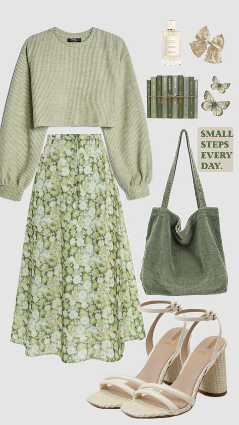 #easteroutfit #summer #springoutfit #modest #sagegreen #skirt #floral #churchoutfit #ootd #sweater #outfitinspo #greenaesthetic #fit #modestfashion Green Spring Outfits, Cute Feminine Outfits, Ootd Sweater, Diy Sy, Modest Outfit Ideas, Church Outfit, Modesty Outfits, Cute Modest Outfits, Skirt Floral