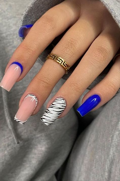 Nude And Blue Nails, Blue And Nude Nails, Cobalt Nails, Summer Nails 2023 Color Trends, Nails 2023 Color Trends, 2023 Color Trends, Cobalt Blue Nails, Make Nails, Summer Nails 2023