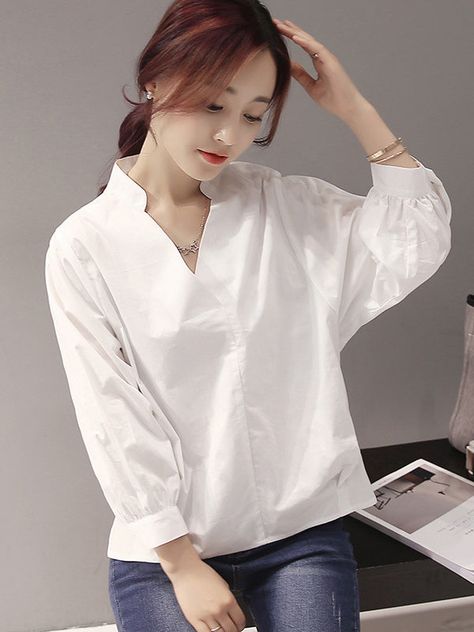 Sku CY-!106173 Material 70%Cotton Style Long Sleeves Feature Split-joint , Solid Color Neckline Stand Collar Occasion Going out , Urban , Simple Seasons Spring , Summer , Autumn Type Blousesshirts Tops Color GREEN,WHITE,FUCHSIA,LIGHT BLUE Size S,M,L,XL,2XL Please consult the size chart we provide for this item's measurements to help you decide which size to buy.Please note: There may be 1-3cm differ due to manual measurement. CMINCH Bust Shoulder Sleeve Length S 102 33 46 59 M 106 34 47 60 L 110 Stand Collar Blouse, Color Blouse, Plain Blouse, Light Blue Green, Tailored Pants, Blouse Top, Cotton Style, Stand Collar, Unique Fashion