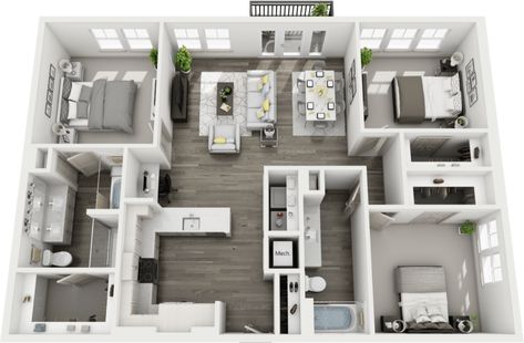 Apartment Floor Plans Luxury, Apartment Blueprints, Condo Floor Plans, Rumah Moden, 2d Floor Plan, 3d Floor Plans, 3d House Plans, 3d Floor Plan, Apartment Floor Plan