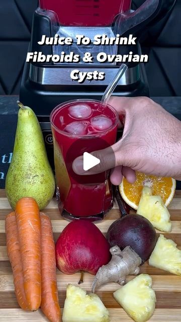 Healthy Food Facts - Tips on Instagram: "Drop ❤️ if you want more posts like this! Great content by @matt_gourmet_kitchen. Follow him for more amazing content like this!

✨Refreshing Juice Recipe For Shrink Fibroids & Ovarian Cysts.

✨Ingredients:

🍐1 Pear
🍎1 Apple
🥕3 Carrot
🍊1 Orange
🫚1 inch Ginger
🛑2 Small Beetroot
🍍2 Cup Pineapple
💦1 Cup Of Water

✨Benefits Of These Fruits Are

🍐🍎Pears and apples contain a flavonoid named phloretin which impairs tumor growth, along with lots of fiber. This flavonoid actual blocks the production of estrogen.

🍍Pineapple as a proven anti-inflammatory, pineapple may also reduce fibroid-induced uterine contractions and related discomfort and cramping.

🫚Ginger is beneficial for women suffering from uterine fibroids and can help naturally shrink Shrink Tumors Naturally, Fibroid Shrinking Diet, Uterine Fibroid Juice, Fibroid Smoothies, Fibroid Juice Recipe, Fibroid Recipes, Fibroid Shrinking Juice, Fibroid Shrinking Herbs, Pomegranate Benefits For Women