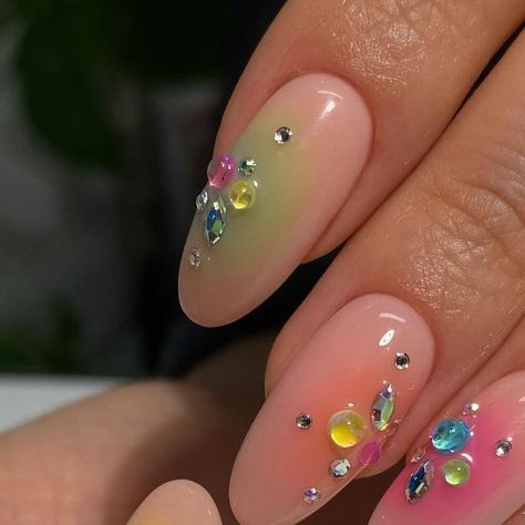 Funky Aura Nails, Aura Nails, Tooth Gems, November Nails, Airbrush Nails, London Nails, Tooth Gem, Korean Nails, Nails Today