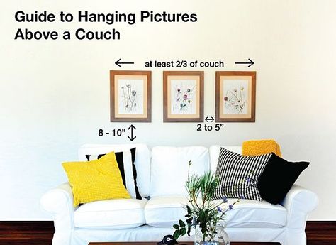 Here's an easy guide to hang pictures above a couch, sofa, lounge chair etc... Pictures Above Couch, Shelves Above Couch, Art Above Couch, Above Sofa, Above Couch, Framed Pictures, Regal Design, Couch Decor, Diy Sofa