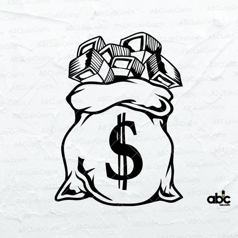 Money Bag Outline, Money Bag Stencil, Cartoon Money Bag, Money Design Art Creative, Money Bags Tattoo, Cash Tattoo Money, Money Bag Nails, Money Silhouette, Money Bag Tattoo Stencil