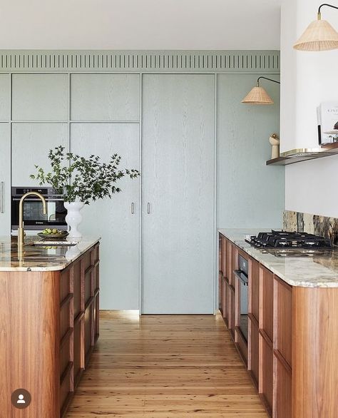 Yellow Kitchen Cupboards, Quartzite Kitchen Island, Valley House, Island Countertop, Sage Green Kitchen, Green Kitchen Cabinets, London Kitchen, Quartzite Countertops, Custom Fireplace