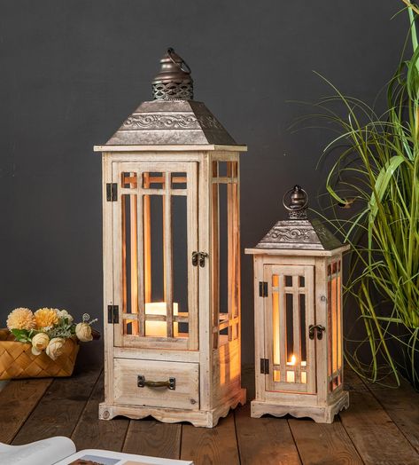 Candles Pot, Farmhouse Lanterns, Modern Farmhouse Flooring, Floor Lanterns, Rustic Wood Lanterns, Entryway Porch, Wooden Lantern, Porch Fireplace, Gorgeous Farmhouse