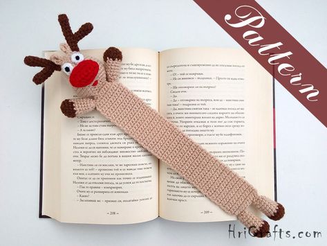 Reindeer Bookmark Christmas Crochet Bookmark, Bookshop Ideas, Christmas Decorations Crochet, Bookmark Crochet Pattern, Bookmark Christmas, Deer Crochet, Memorial Beads, Knitted Projects, Rudolph Red Nosed Reindeer