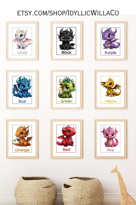 This set of nine cute, colorful dragons nursery wall art printables will add to any kid’s room decor. This would be great in a fairytail or fantasy themed bedroom or nursery. The multiple colors will be a compliment to a baby’s room. Help your kids learn their colors with these prints. This is a digital download that you can download and print instantly. Click through to the item to see everything you will get with this beautiful art print! Mythical Nursery Theme, Nursery Lighting Ideas, Game Of Thrones Nursery, Fantasy Nursery Theme, Dragon Themed Nursery, Dragon Nursery Theme, Dragon Nursery Themes, Dragons Nursery, Baby Boy Dragon Nursery