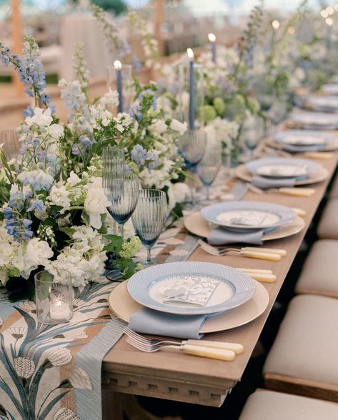 Romantic Blue Wedding, Sophisticated Color Palette, Dinner Party Decor, Blue White Weddings, Hues Of Blue, Blue Bridal Shower, Wedding Options, Blue Themed Wedding, Dusty Blue Weddings