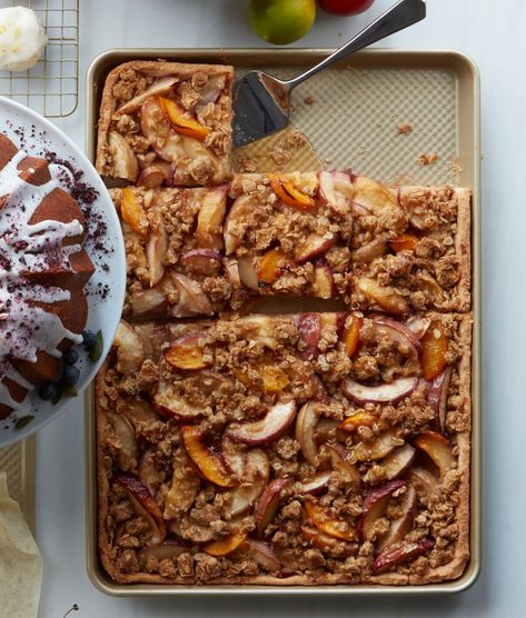 Sheet Pan Nectarine Crumble | Williams Sonoma Nectarine Crumble, Nectarine Recipes, Good Shabbos, Easy Summer Dessert, Crumble Recipe, Summer Picnics, Easy Summer Desserts, Stone Fruit, Nectarine